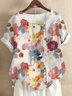 Blouses Femmes Simple Floral Été Polyester Aucune élasticité Demi Manche Col Rond Régulier Régulier