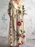 Femmes Floral Abricot Col V Confortable Robe Maxi Décontracté