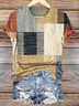 T-shirts Plaid Décontracté Été Polyester Quotidien Coupe Régulière Col Rond Régulier Trapèze pour Femmes