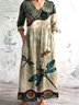 Femmes Floral Kaki Col V Confortable Robe Maxi Décontracté