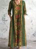 Femmes Floral Vert Col V Confortable Robe Maxi Décontracté