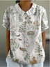 Blouses Simple Plantes Été Polyester Aucune élasticité Quotidien Demi Manche Col Châle Régulier pour Femmes