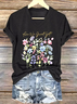 T-shirts Femmes Décontracté Floral Été Coton Col V Coupe Régulière Régulier Trapèze Régulier