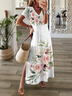 Femmes Floral Blanc Col V Confortable Imprimé Robe Maxi Décontracté