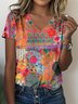 T-shirts Décontracté Été impression en 3D Col V Quotidien Ample Jersey Manches Courtes Régulier pour Femmes