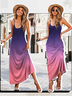 Femmes Ombre Orange Col Rond Confortable Robe Maxi Décontracté