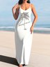 Femmes Floral Blanc à Bretelles Confortable Robe Maxi Décontracté