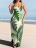 Femmes Floral Vert à Bretelles Confortable Robe Maxi Décontracté