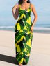 Femmes Floral Vert à Bretelles Confortable Robe Maxi Décontracté