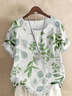 Blouses Femmes Simple Floral Été Coton Aucune élasticité Domestique Coupe Régulière Col Rond Régulier