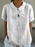 Blouses Simple Été Libellule Coton Demi Manche Col Châle Régulier Droit Régulier pour Femmes