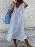 Femmes Rayé Bleu Rayé Col V Confortable Robe Maxi Décontracté