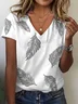 T-shirts Décontracté Été Plume Col V Aucune élasticité Quotidien Jersey Régulier Régulier pour Femmes