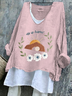 T-shirts Femmes Rétro Printemps / Automne PÂQUES (Œuf) Polyester Col V Micro-élasticité Quotidien Manches Longues Régulier