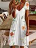 Femmes Floral Blanc Col V Confortable Robe Mi-Longue Décontracté