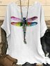 T-shirts Rétro Printemps / Automne Libellule Manche Dolman Micro-élasticité Domestique Manches trois quarts Régulier Droit pour Femmes