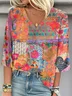 Blouses Femmes Décontracté Printemps / Automne Multicolore Bloc Polyester Aucune élasticité Manches trois quarts Régulier Droit Régulier