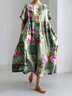 Femmes Floral Vert Col Rond Confortable Robe Maxi Décontracté