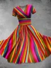Femmes Rayé Comme Image Col V Confortable Robe Maxi Rétro
