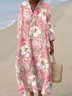 Femmes Floral Rose Col Rond Confortable Robe Maxi Décontracté