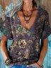 T-shirts Décontracté Floral Été Col V Quotidien Coupe Régulière Manches Courtes Régulier Régulier pour Femmes