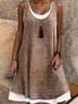 Femmes Ethnique Rouge Col Rond Confortable Robe Mi-Longue Décontracté
