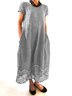 Femmes Floral Gris Col Rond Confortable Robe Maxi Décontracté