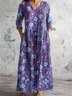 Femmes Floral Violet Col Rond Confortable Robe Maxi Décontracté