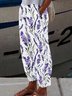 Pantalons Décontracté Floral Printemps / Automne en Lin Naturel Micro-élasticité Coupe Régulière Long Régulier pour Femmes