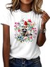 T-shirts Décontracté Floral Été Coton Coupe Régulière Col Rond Régulier Trapèze Régulier pour Femmes