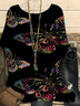 T-shirts Femmes Décontracté Printemps / Automne Papillon en Lin Manche Dolman Quotidien Manches trois quarts Régulier Droit