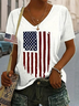 T-shirts Femmes Décontracté Été Drapeau des États-Unis Col V Micro-élasticité Quotidien Manches Courtes Régulier Trapèze