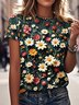 T-shirts Femmes Décontracté Floral Été Coton Quotidien Manches Courtes Col Rond Régulier Trapèze