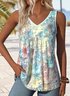 T-shirts Décontracté Floral Été Polyester Col V Micro-élasticité Vacances Ample Trapèze pour Femmes