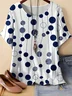 T-shirts Femmes Pois Polka Simple Printemps / Automne en Lin Manche Dolman Micro-élasticité Ample Manches trois quarts Col Rond