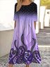 Femmes Floral Violet Col Rond Confortable Robe Maxi Décontracté