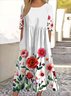 Femmes Floral Blanc Col Rond Confortable Robe Maxi Décontracté
