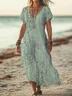 Femmes Rayé Vert Col V Confortable Imprimé Robe Maxi Décontracté