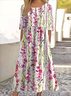 Femmes Floral Blanc Col Rond Confortable Robe Maxi Décontracté