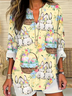 Blouses Femmes Simple Été PÂQUES (Œuf) Coton Demi Manche Col Châle Régulier Droit Régulier