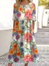 Femmes Floral Abricot Col Rond Confortable Robe Maxi Décontracté