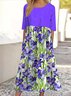 Femmes Floral Violet Col Rond Confortable Robe Maxi Décontracté