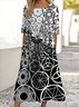 Femmes Géométrique Noir Col Rond Confortable Robe Maxi Décontracté