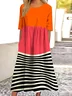 Femmes Géométrique Orange Col Rond Confortable Robe Maxi Décontracté