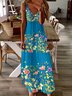 Femmes Floral Lac Bleu à Bretelles Confortable Robe Maxi Décontracté
