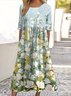 Femmes Floral Vert Clair Col Rond Confortable Robe Maxi Décontracté