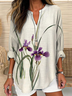 Blouses Femmes Décontracté Floral Printemps / Automne Col V Quotidien Manches Longues Régulier Trapèze Régulier