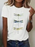 T-shirts Décontracté Été Libellule Imprimé Micro-élasticité Jersey Manches Courtes Droit Régulier pour Femmes