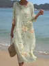 Femmes Floral Vert Col Rond Confortable Robe Maxi Décontracté