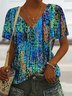 T-shirts Femmes Géométrique Décontracté Été Polyester Col V Micro-élasticité Quotidien Manches Courtes Régulier